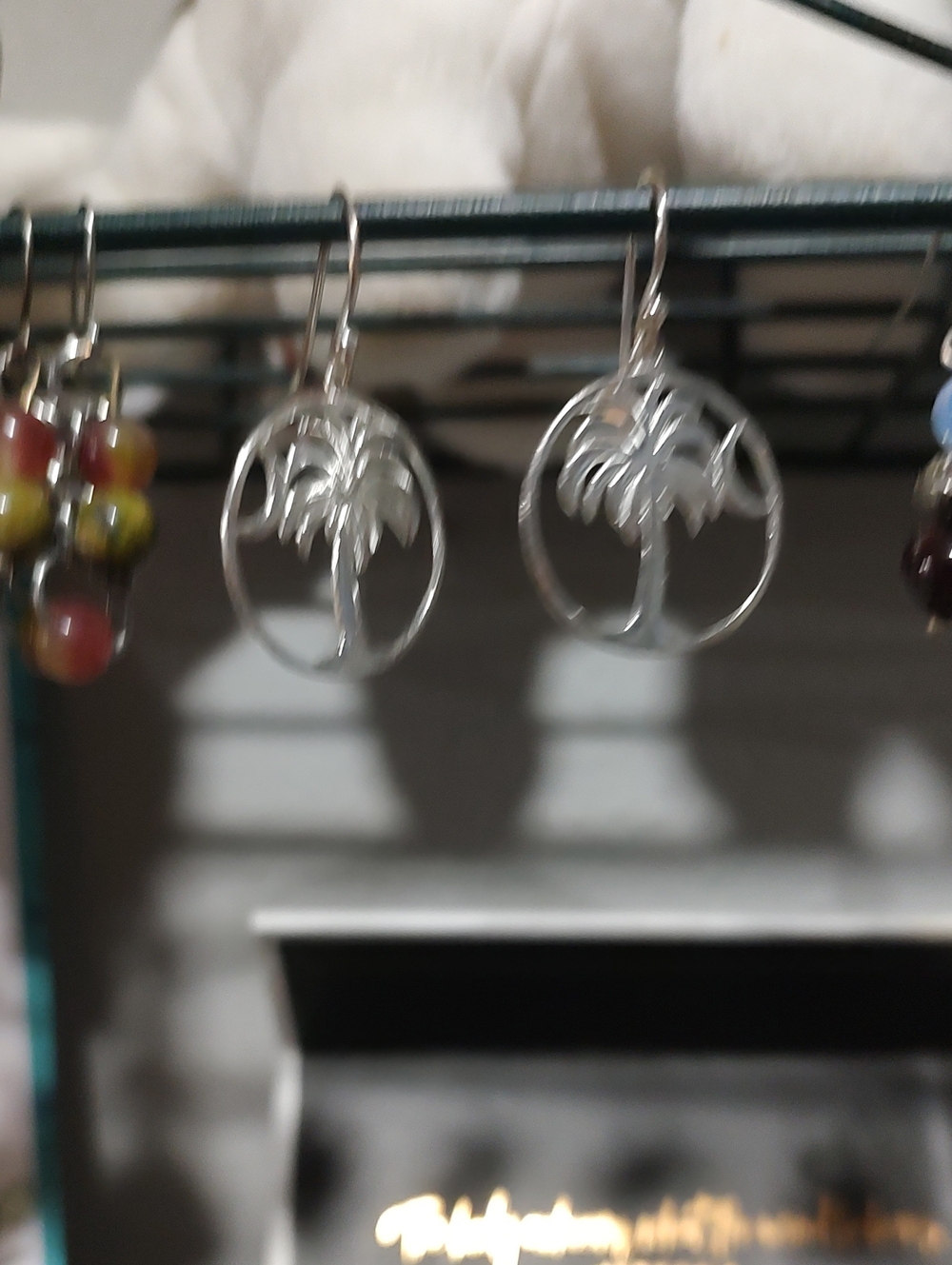 Silver Palm Tree Crescent Moon South Carolina Earrings